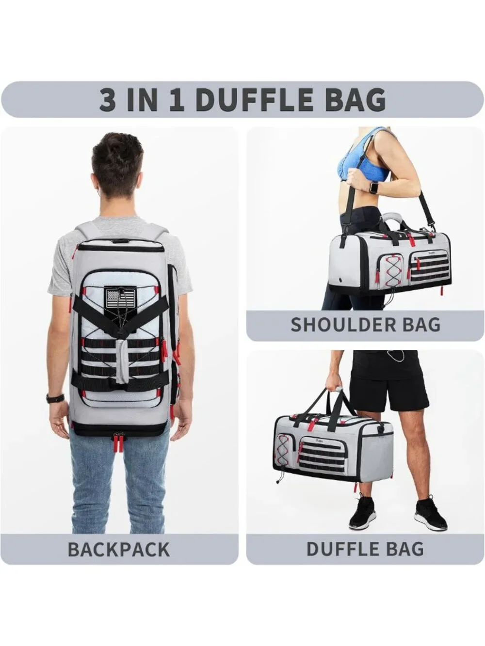 Expandable 45L-50L Sports Duffle Gym Bag for Men & Women - Versatile Travel Tote